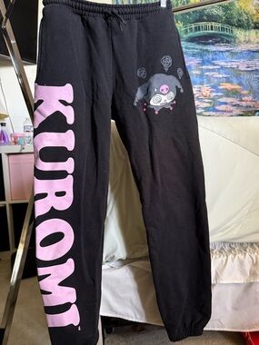 Kuromi Black Jogger Sweatpants with Pink Logo